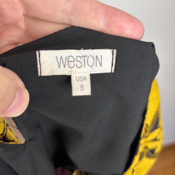 Weston (Anthropologie) Lace Blouse Top Small Gold Yellow Pink colorblock - Picture 6 of 6